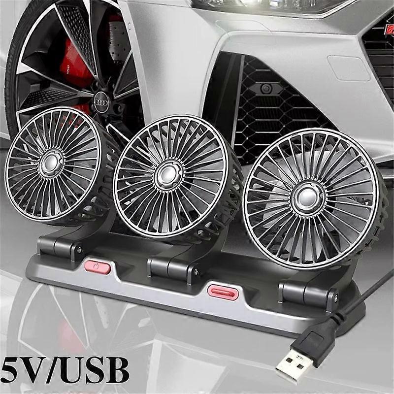 2025 New Car Three-Head Fan Can Rotate 360°  USB Interface And Car Cigarette Lighter Interface 5V/12V/24V Multi-Power Selections