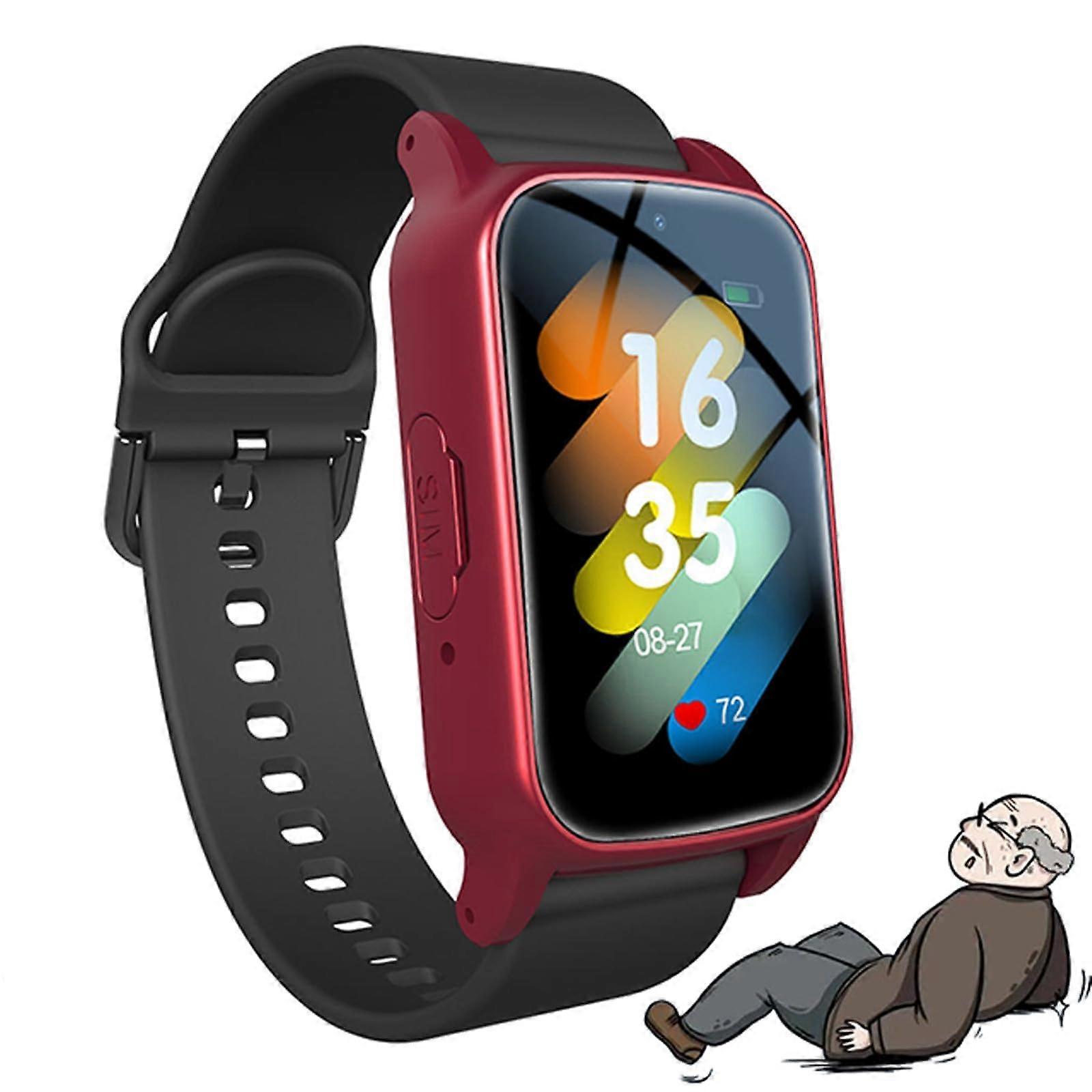Fall Detection Smart Watch For Elderly With GPS, SOS Emergency Button, Dementia Tracker, HD Voice Call, Red
