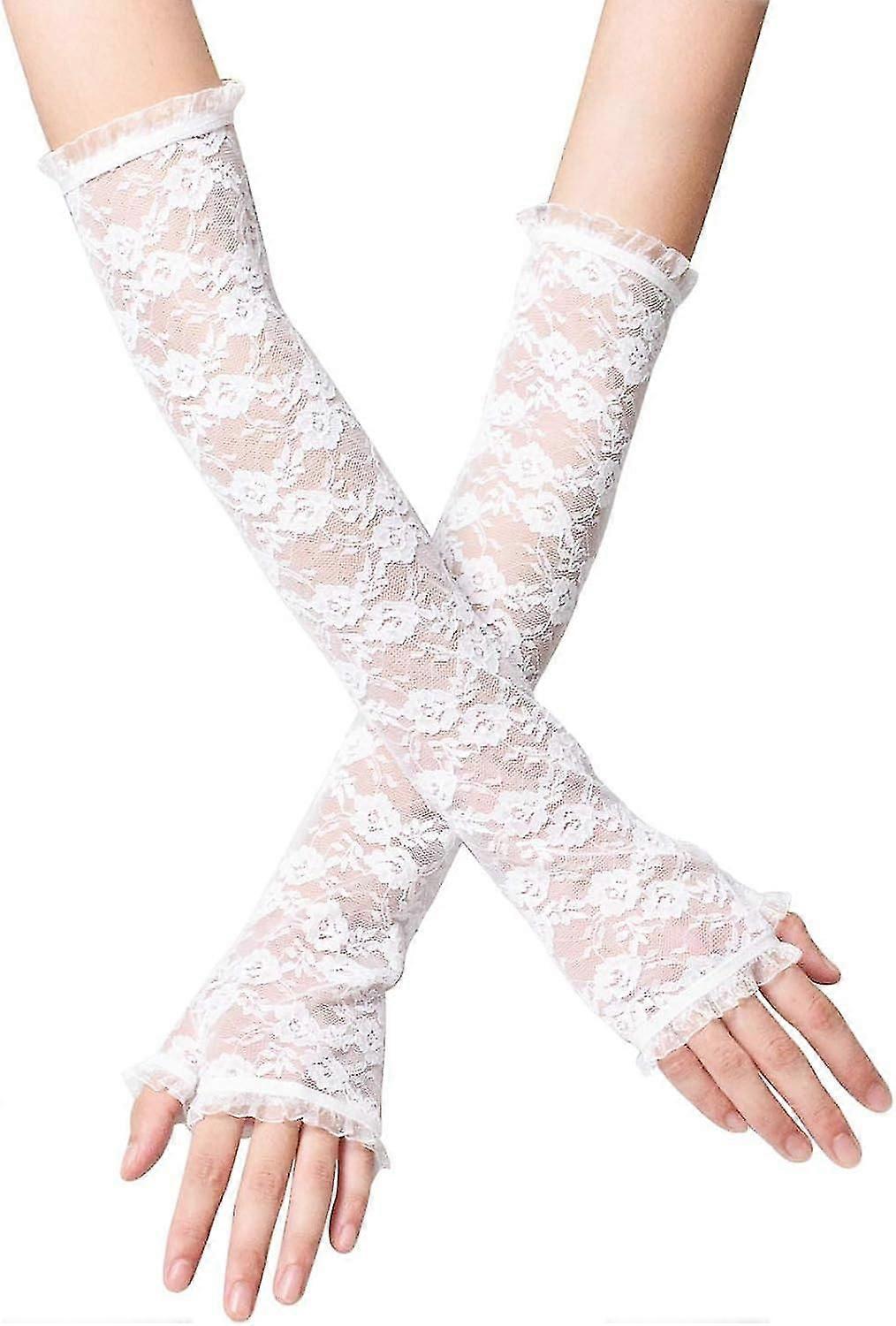 ハーフフィンガーレスフローラルレース手袋レディースファンシーロングエルボーオペラシルクハンドスリーブガールズ日焼け防止アームバンドスリーブ手袋ハロウィーンパに最適