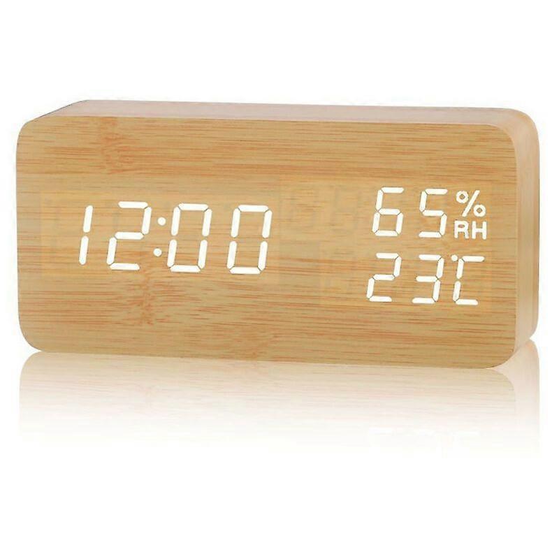 Triomphe Alarm clock digital clock digital alarm clock wooden LED alarm clock (white bamboo lamp)
