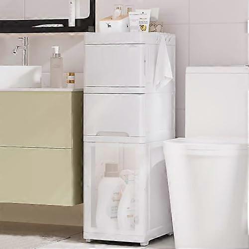 Bathroom Storage Cabinet 3Tier Tall Organizer With Transparent Doors Drawers And Hooks Waterproof Plastic Small Spaces