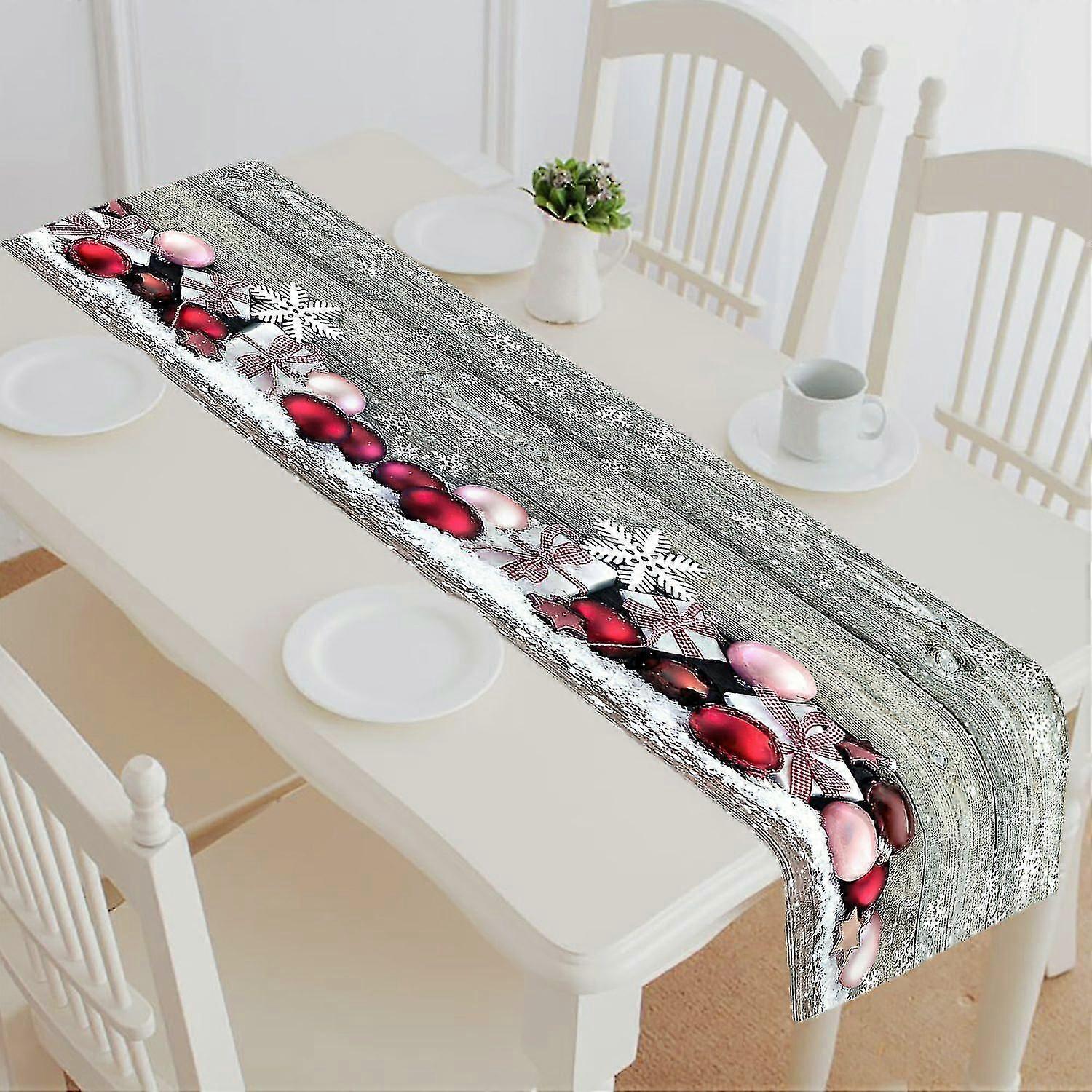 Christmas Colorful Baubles Gift Boxes Snow Table Runner Placemat Tablecl @bugu