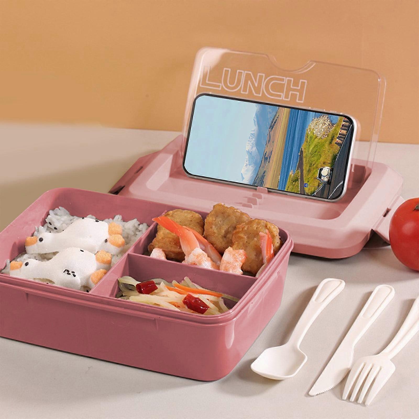 Inerposs 3-Space Plastic Lunch Box, Leak-Proof, Microwave & Dishwasher Safe, with Utensils, Storage, Compatible with Office, Students