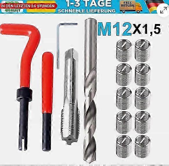 Metric Thread Repair Insert Kit with M12 x 1.5 Coils and Helicoil Tool for DIY Mechanics in the UK