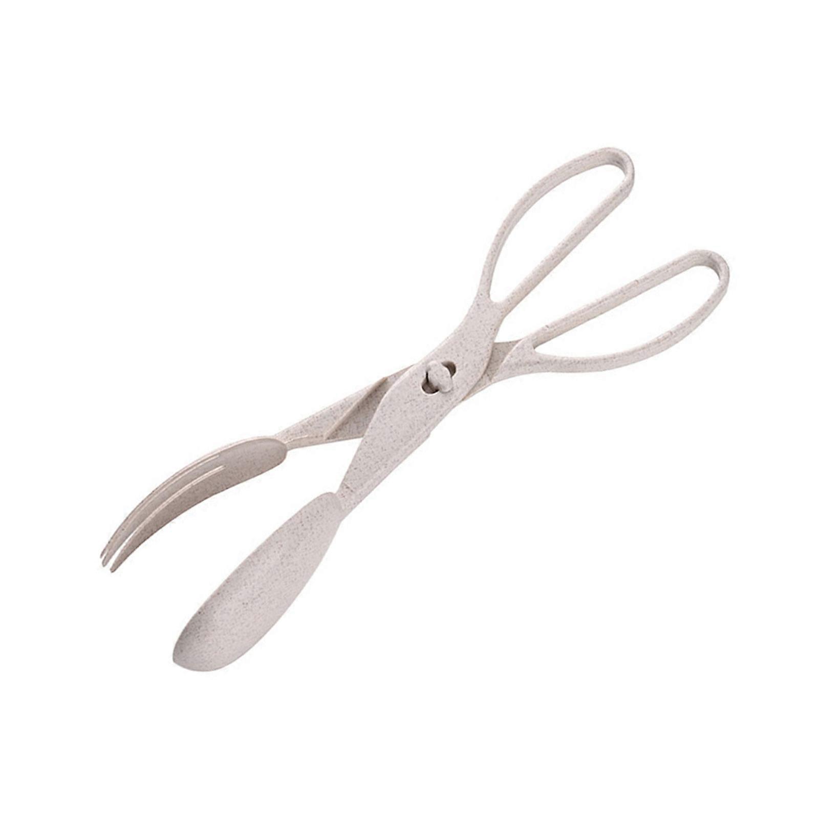 Multiuse Kitchen Scissor Tongs With Spoon And Fork Ends For Flipping Pancakes Serving Pastas Heatproof Easy To Maintain  Wheat Straw Color