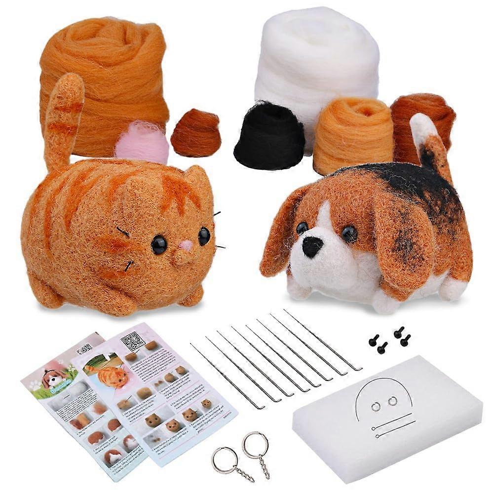 Needle Felting Kit 2 Pack with Wool, Felting Pad and Needles for Beginners Doll Making and Keychains