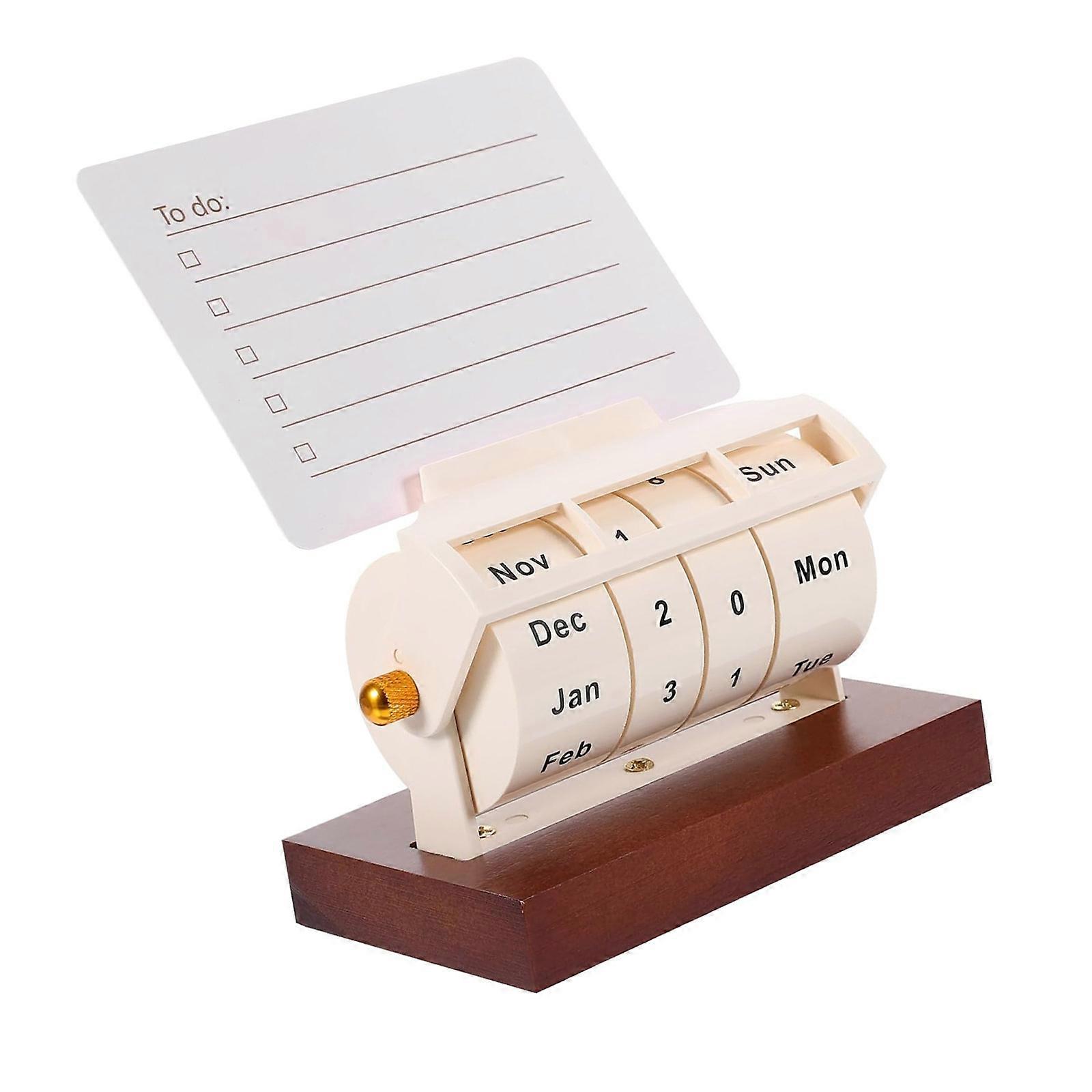 Multifunctional Office Desk Permanent Calendar Adjustable Rotating Permanent Calendar With Card Holder And Pen Slots Multicolor