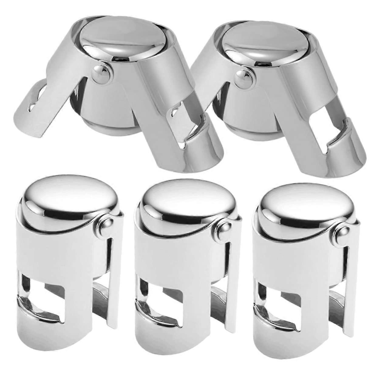 Wine Saver Bottle Stoppers Set of 5 – Reusable Vacuum Seal Wine Preservation Caps, Easy Clean Silver