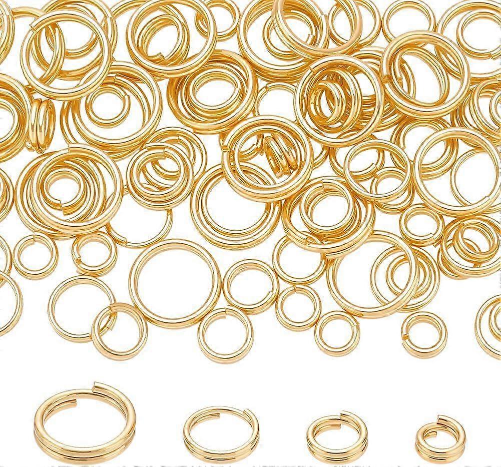 100pcs 24K Gold Plated Split Rings Golden Double Jump Rings 4/5/6/8mm Double Loop Key Ring Small Brass Linking Connector Ring for Pendants Key Chains 