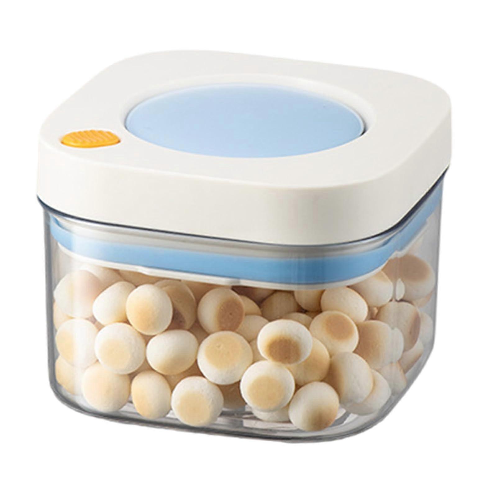 Vacuum Seal Food Storage Jar for Snacks, Coffee or Grains, 380ml Portable Airtight Container White Blue