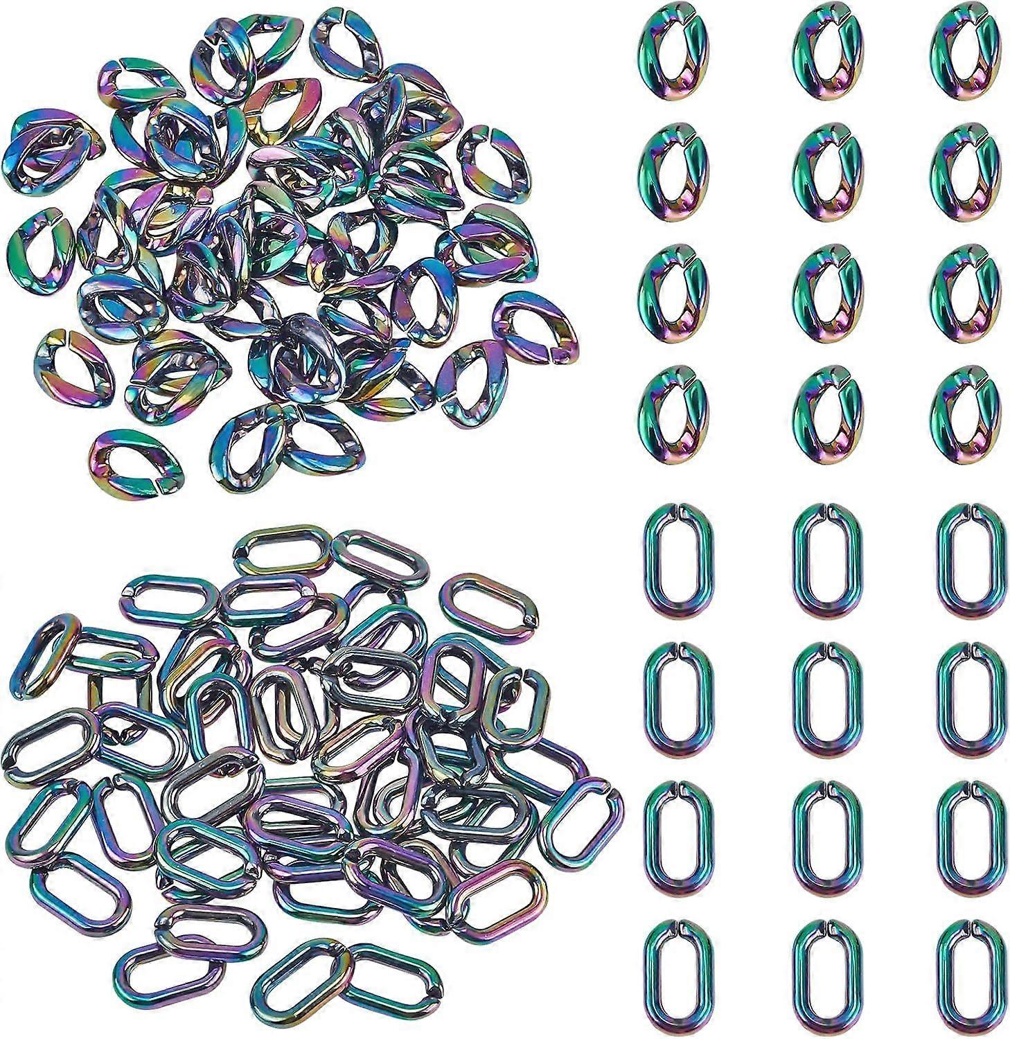 Metallic Acrylic Linking Rings 100pcs 2 Styles Quick Link Connectors Rainbow Etched AB Color Plated Oval Twist C-Clip Hooks for Bag Purse Chain Jewelr