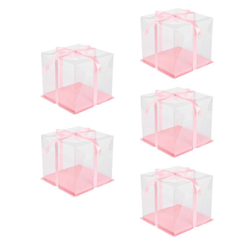 Cake Packing Box Pink with Transparent Design for Storage Use 5Sets