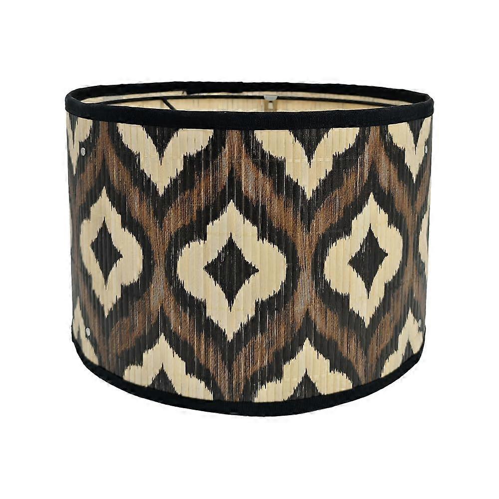 Bamboo Lamp Shade Rustic Bucket Shape Vintage Geometric Pattern E27 30x20cm Natural Finish