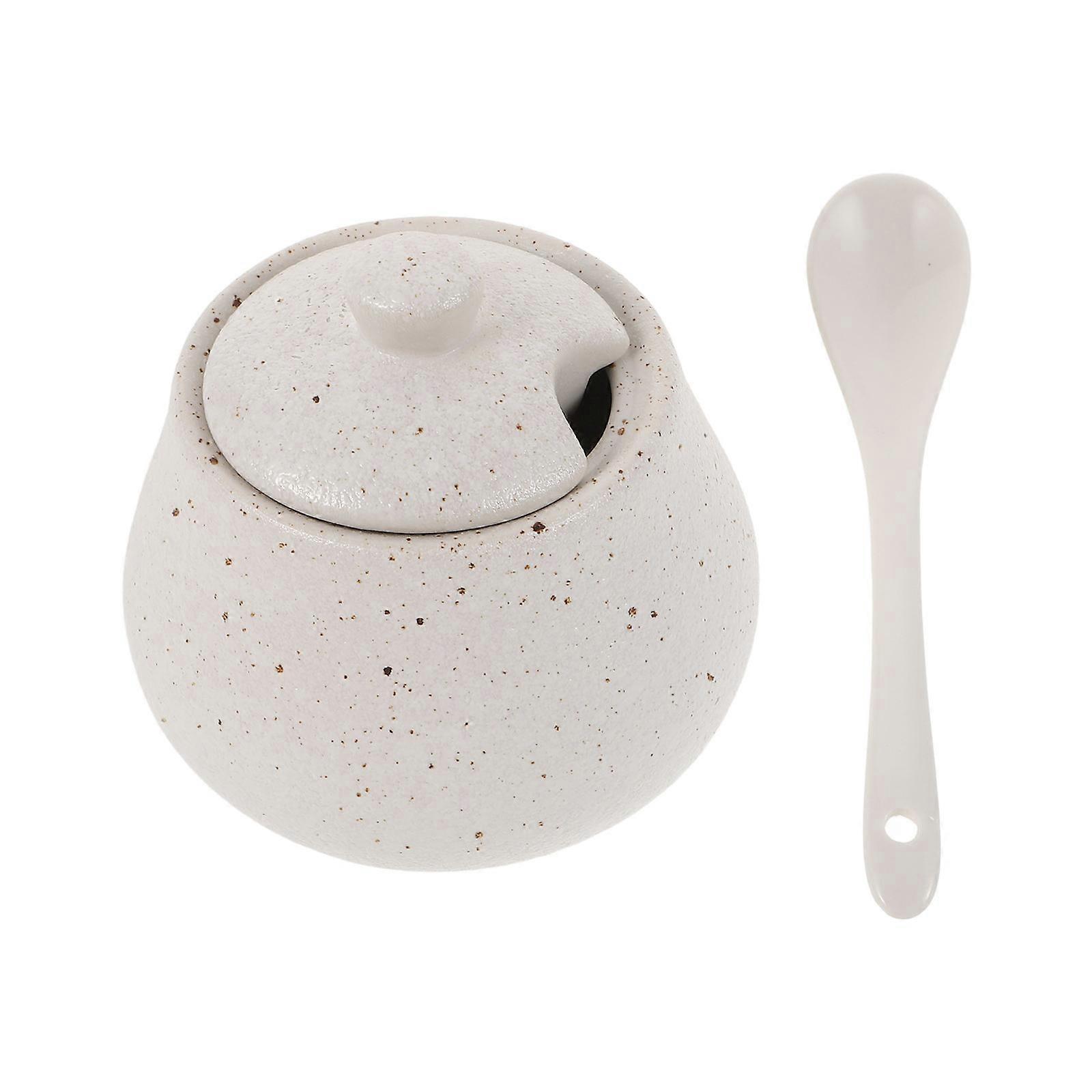 Condiment Pot with Spoon Ceramic Spice Holder for Kitchen Use 1Set