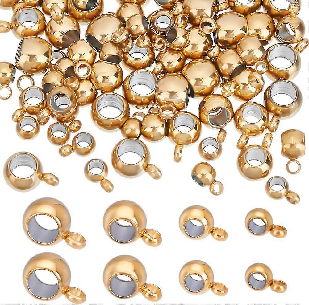 80pcs 4 Size Stainless Steel Bail Beads Hanger Links Slide Charms Column Gold Connectors Spacer Beads Bail Tube Beads with Charm Loop for Bracelet Jew