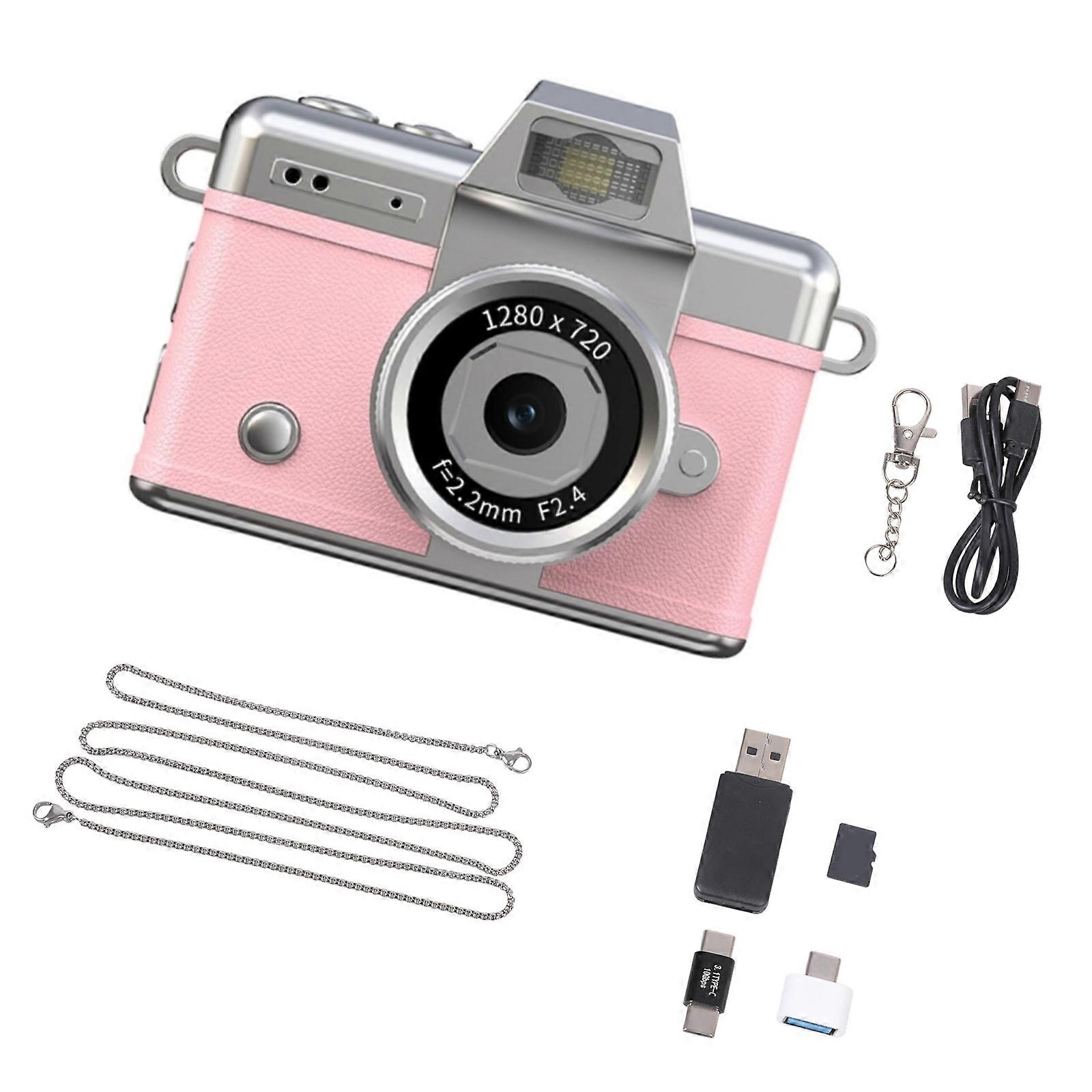Fashion Pink Keychain Attachment Camera 32GB Photo Video Recording Lightweight for Vlogging Travel Multicolor