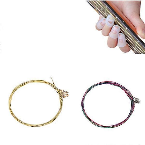 Guitar strings 2 x 6 pcs with 4 finger guards Multi-colored