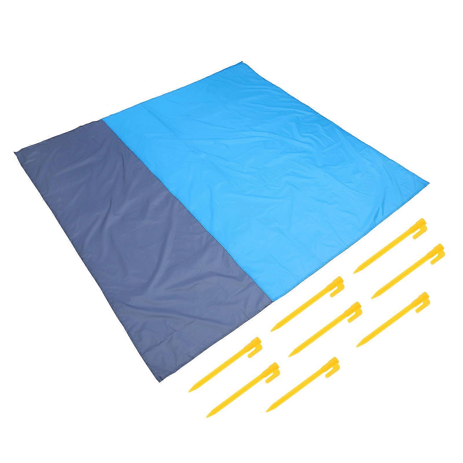 Waterproof Picnic Sheet Rectangular Beach Mat Blue 200X210CM Fabric 4Pcs Pegs