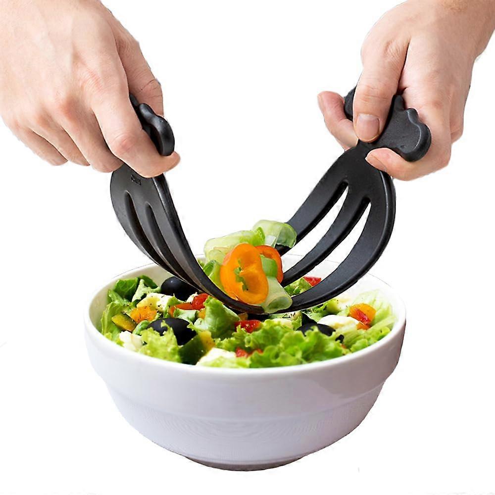 Salad Hands 2 Pack Plastic Salad Servers with Ergonomic Curved Handle for Tossing and Serving