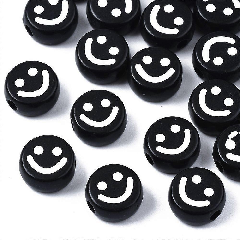 Opaque Acrylic Beads Flat Round with Face Black 10x4.5mm Hole: 2mm