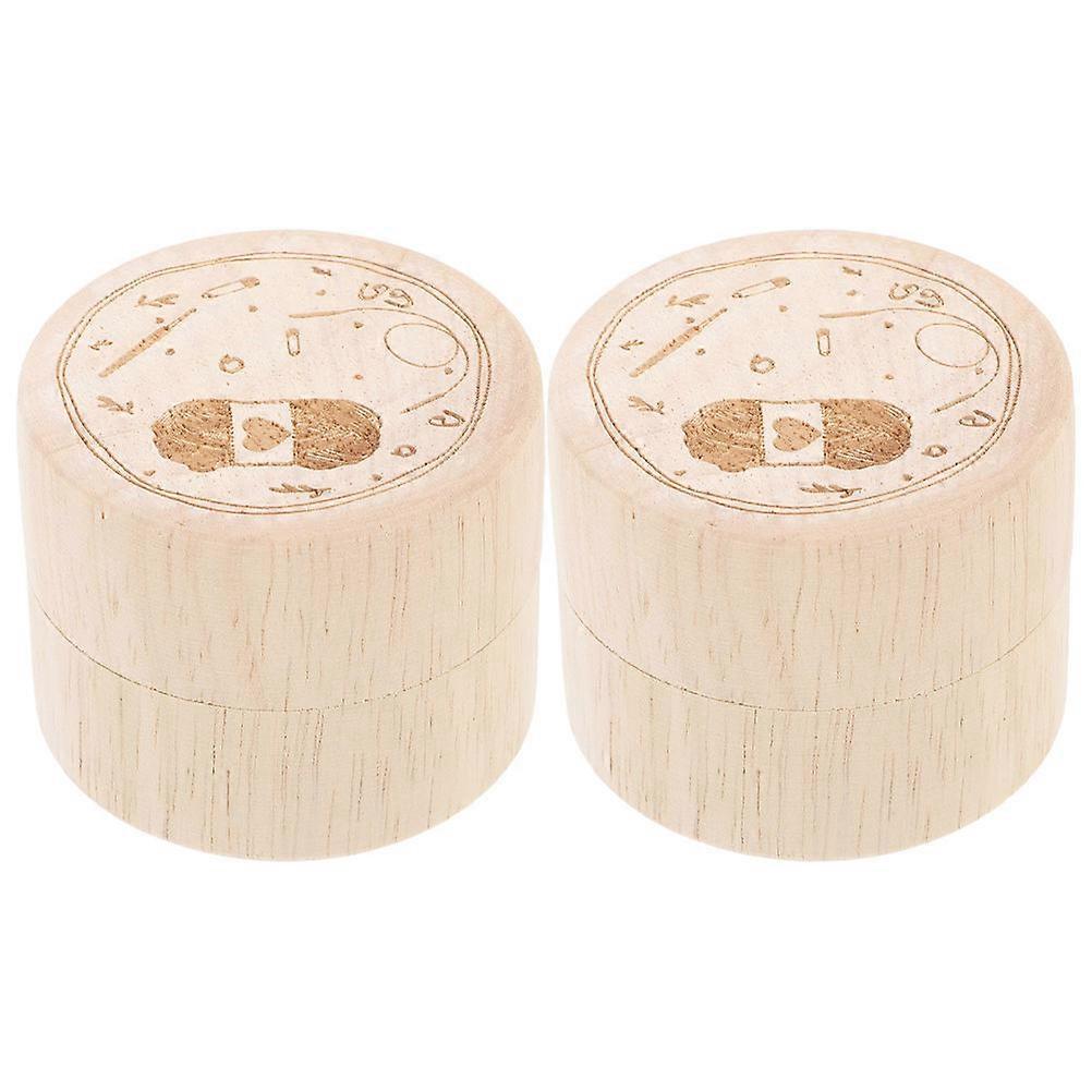 Wooden Keepsake Box for Small Items 2Pcs Round Sewing Storage Case
