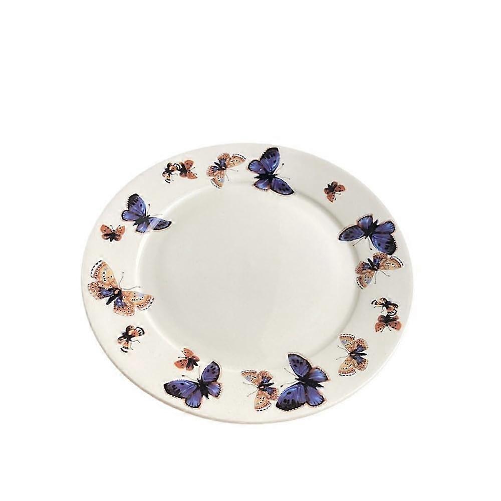 8 Inch Ceramic Dessert Plate with Elegant Butterfly Iris Design, Smooth Round Dinnerware, Dishwasher Safe