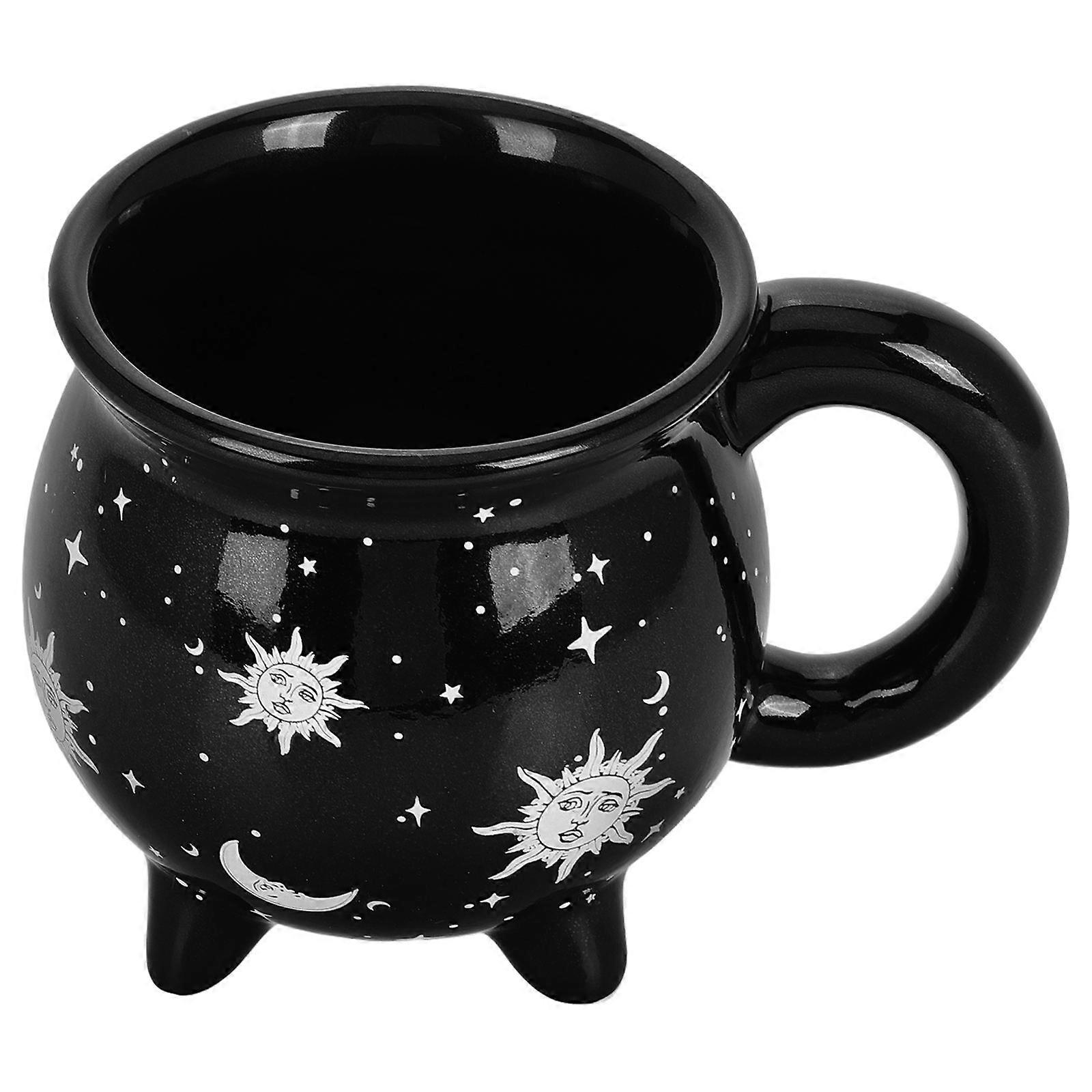Gothic Ceramic Cauldron Cup for Drinking Witch Cauldron Mug Black