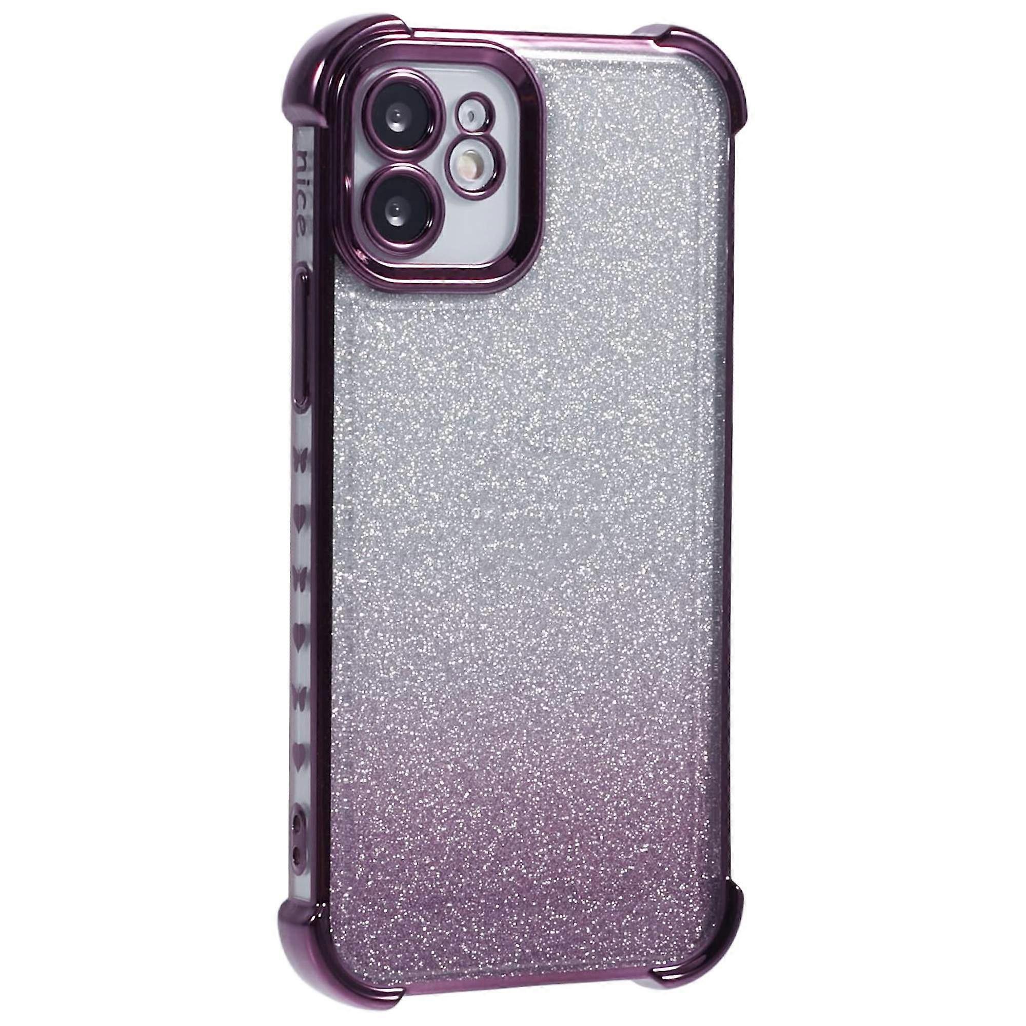 For iPhone 12 Case Electroplating Glitter Soft TPU Phone Cover Side Heart Pattern