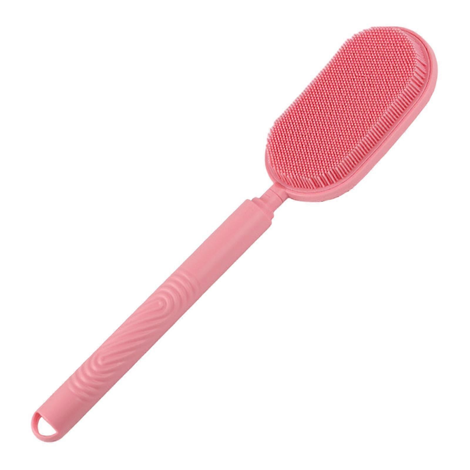 Bath Back Scrubber with Extendable Long Handle Silicone Bristles Anti Slip Grip for Elderly Pink