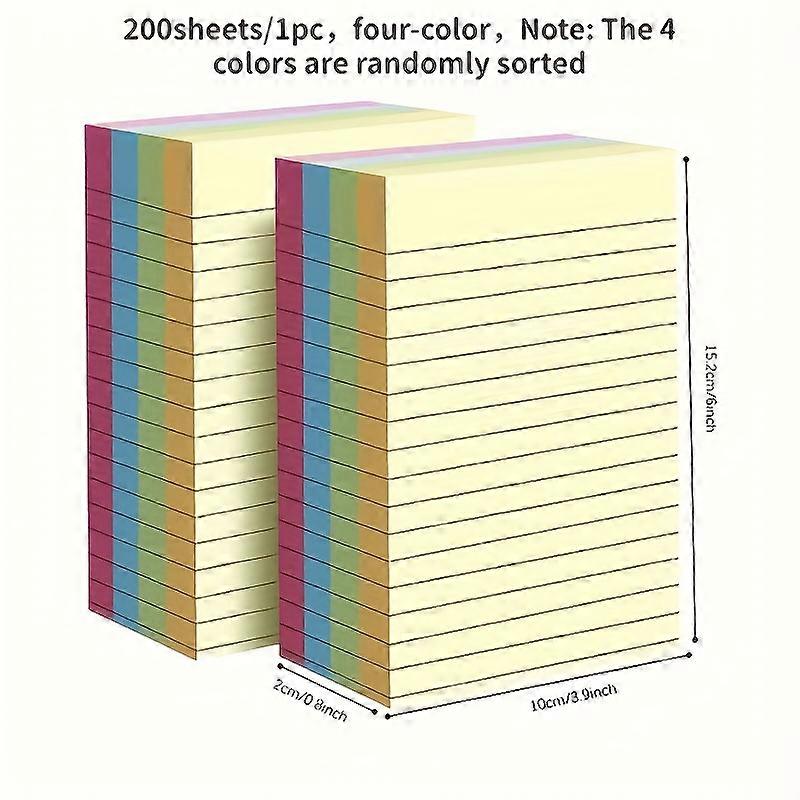 200 Sheets Lined Sticky Notes (4 Colors) - Portable Self-Adhesive Note Pads for Students