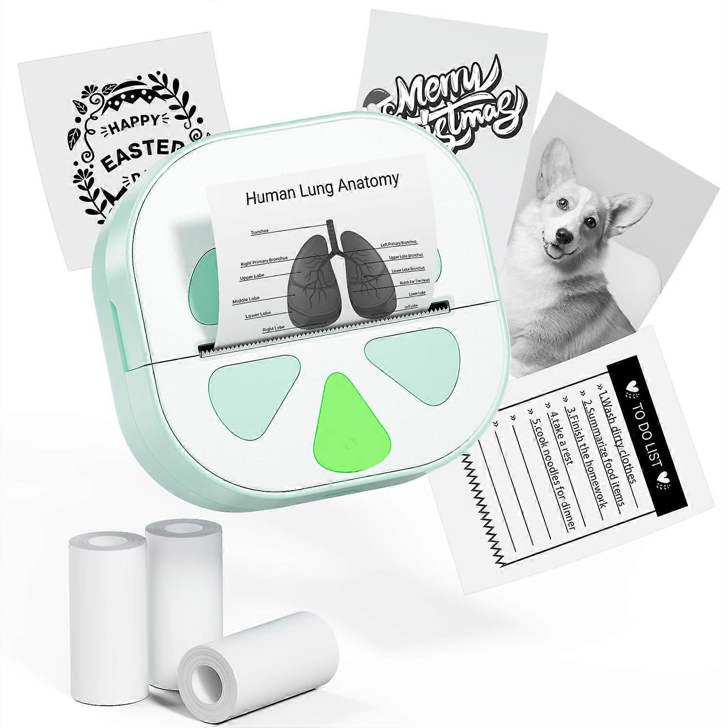 Mini Bluetooth Thermal Printer with Inkless Sticker Printing and 3 Rolls for DIY Notes and Photos