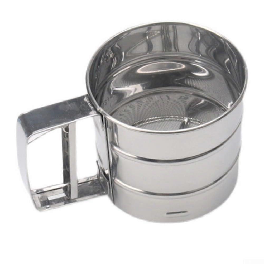 Flour Sifter with Automatic Sifting Mechanism, Compact Stainless Steel Baking Sieve, Silver