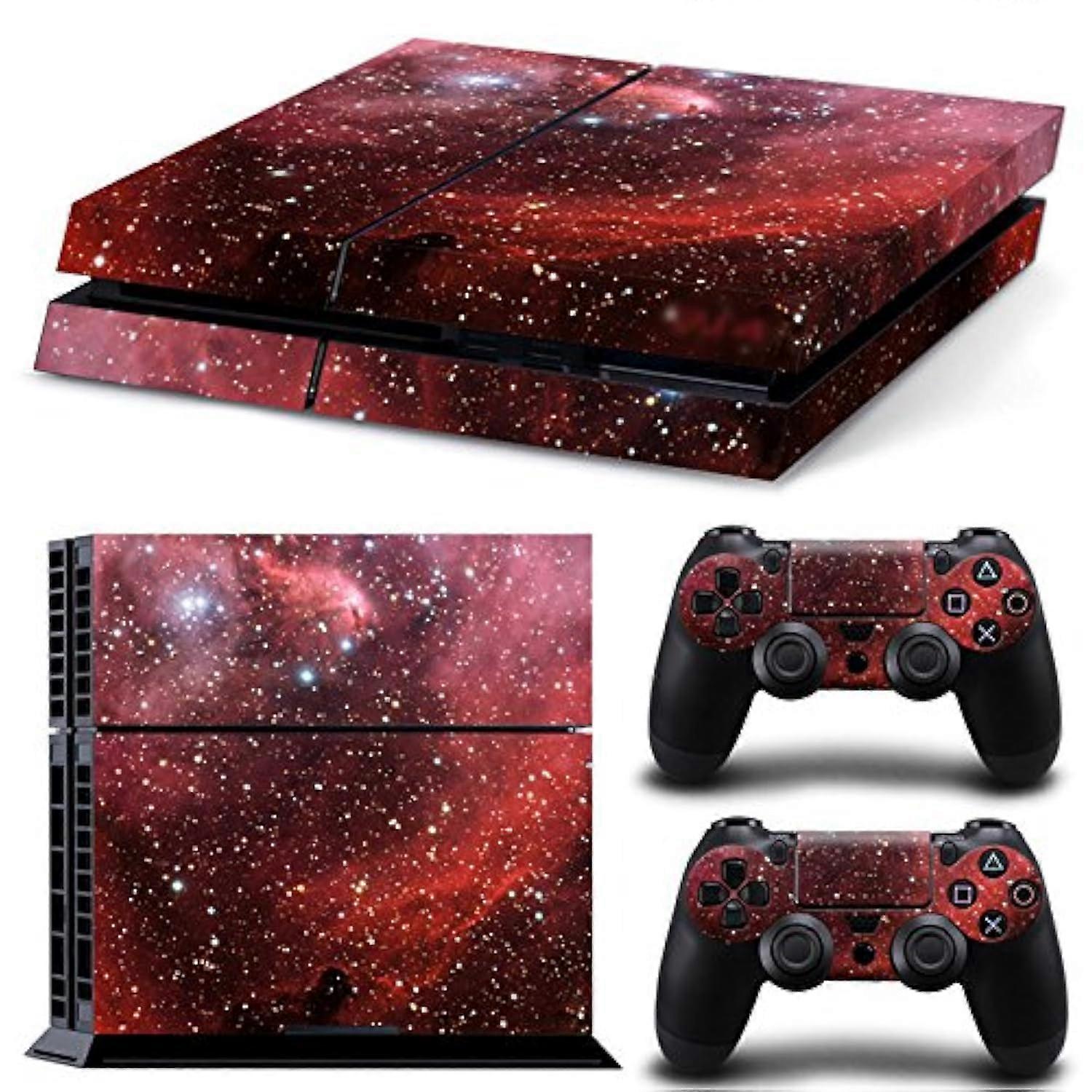 Red Nebula Vinyl Decal Skin for PS4 Console with 2 Controller Skins Dust Scratch Protection