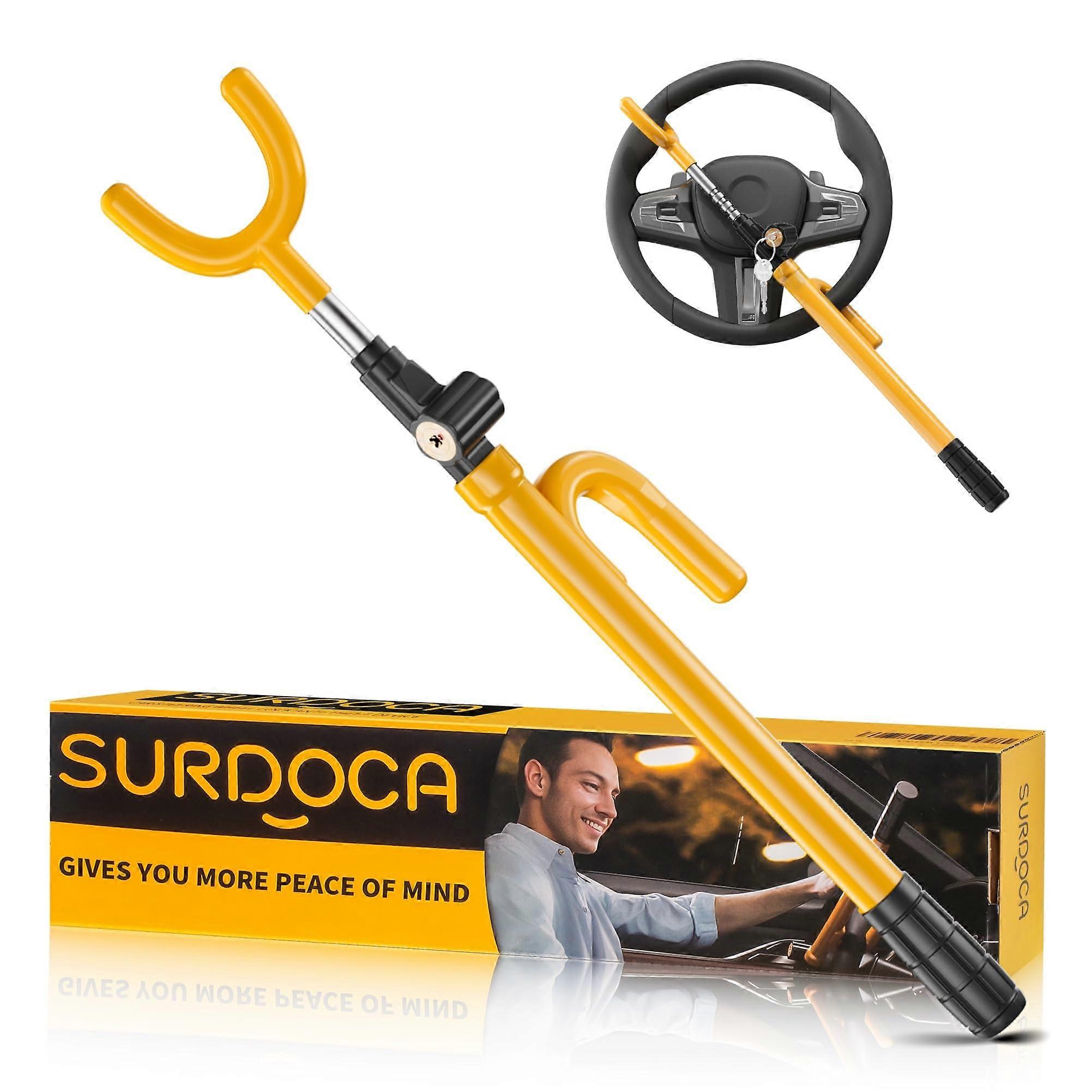 Universal Adjustable Heavy Duty Steering Wheel Lock AntiTheft for Car SUV Yellow XL16.9'