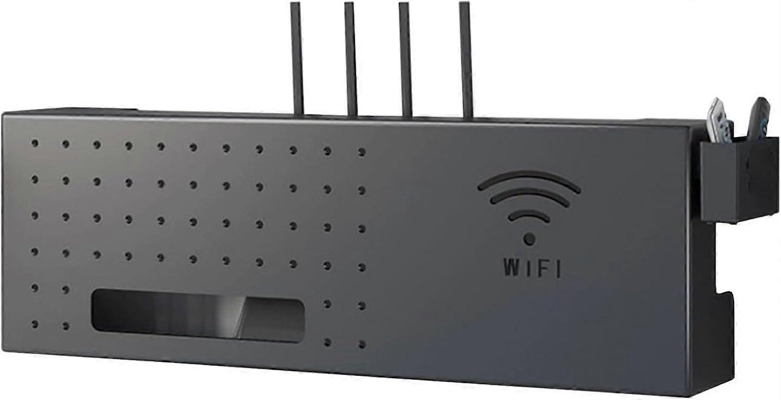 WiFi Router Storage Box with Cable Management, Solid Wood Wall Mount Shelf 60cm One Color