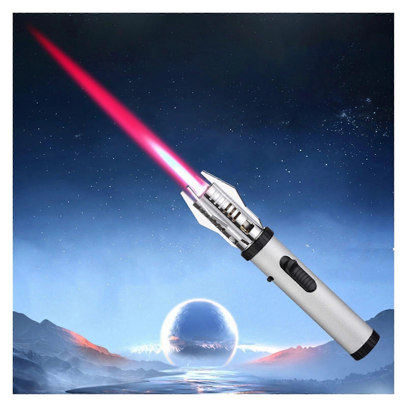 Torch Lighter Refillable Butane Windproof Blue Flame with Three Flame Settings Silver