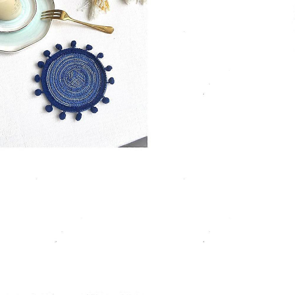 Cotton Macrame Cup Mats Handmade Coaster Round Dark Blue 130mm 2pcs/set