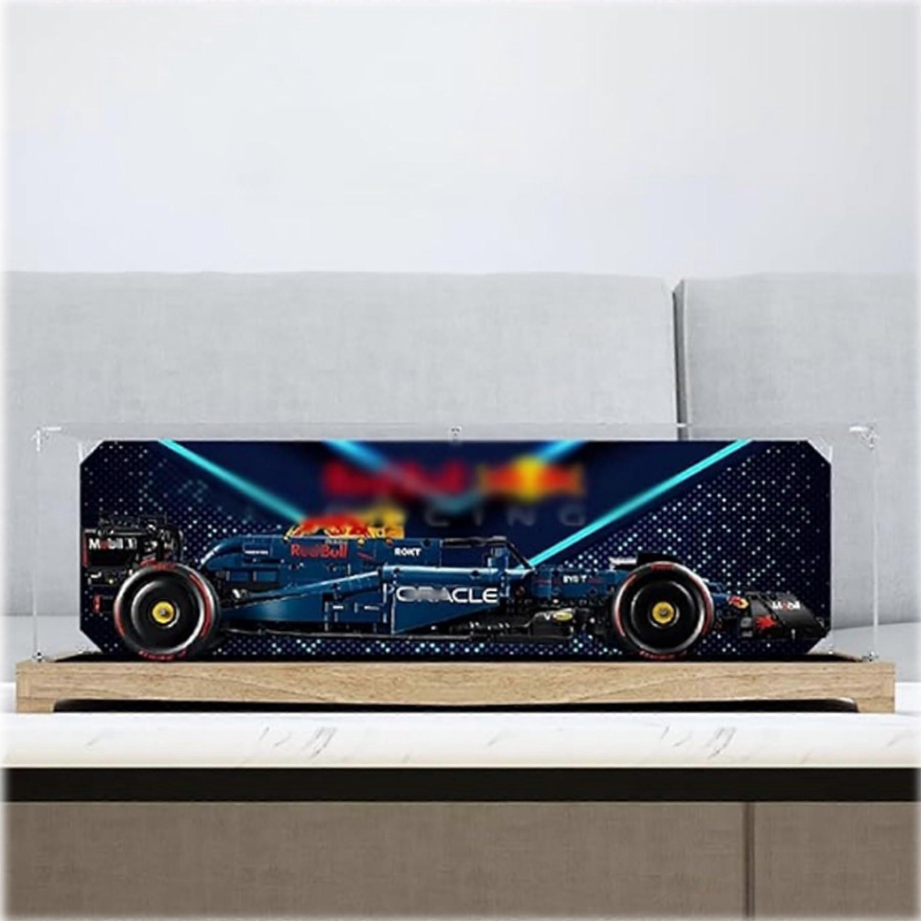 Display Case Dustproof Clear Acrylic Box with Wooden Base for  42206 Racing Model