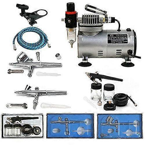 Airbrush Compressor Kit with Three Spray Guns and Precise Control for Nails Cakes Models Tattoos