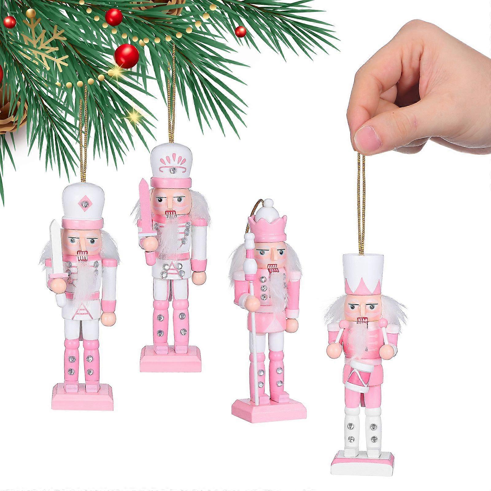 4pcs Christmas Nutcracker Adornments Xmas Hanging Pendants Nutcracker Desktop Decoration