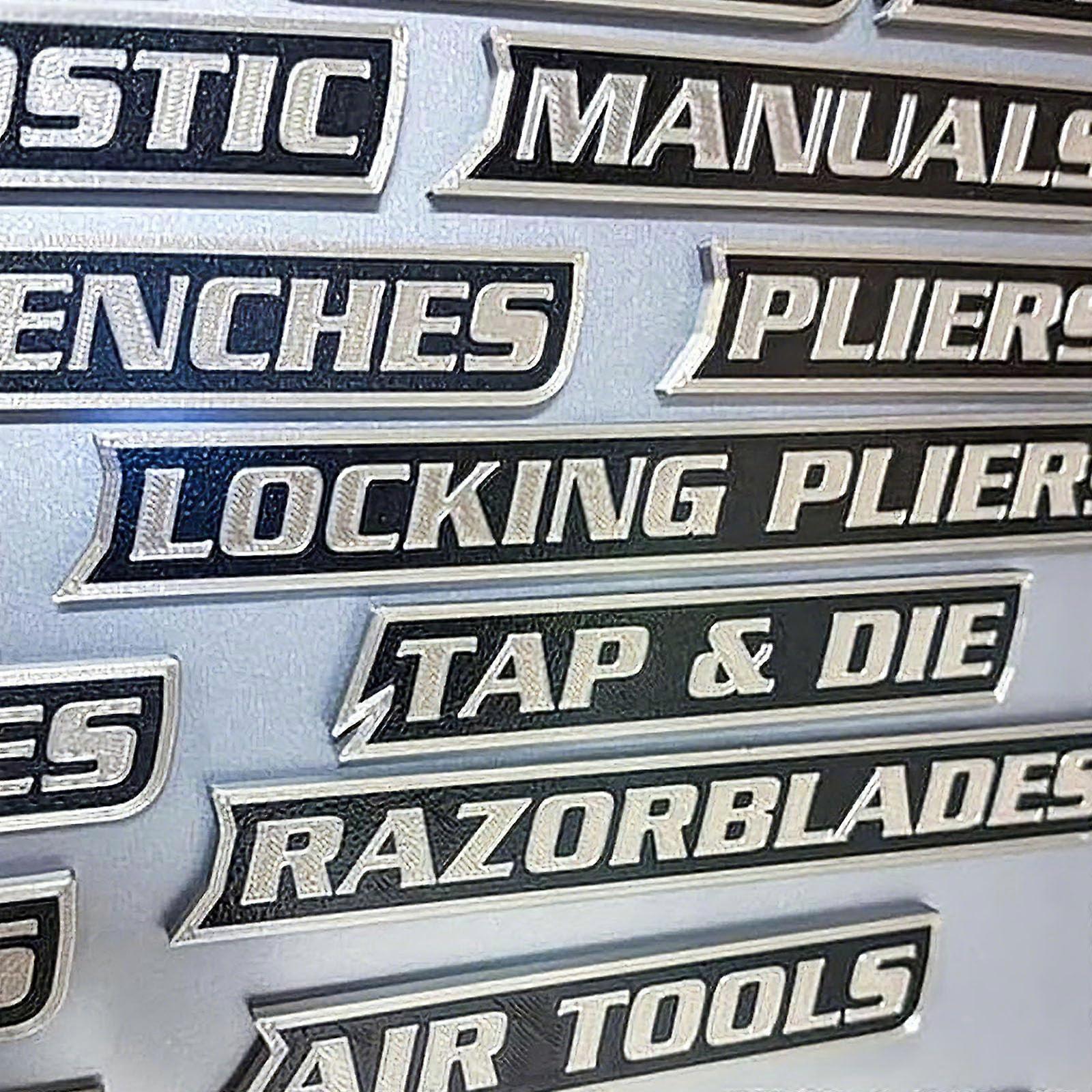 Magnetic Toolbox Labels 12/24/36 Pack Reusable 3D Printed Drawer Tags for Tool Organization Black