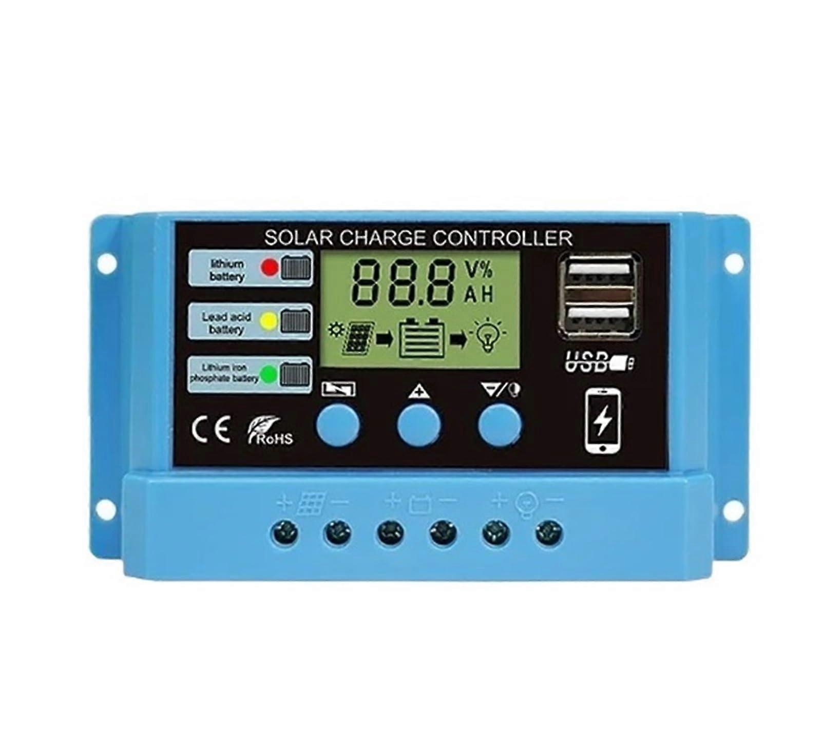 Solar Charge Controller 10A PWM 12V 24V LCD Dual USB for Lithium Battery OffGrid Systems