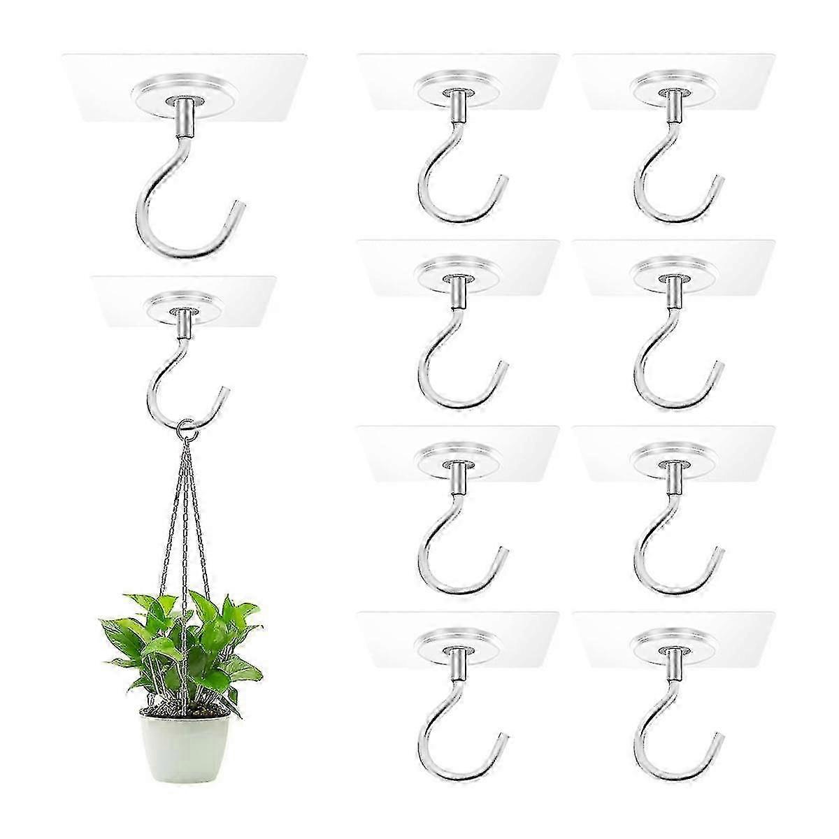 10 Pack Adhesive Hooks for Ceiling No Drill Hanging Hooks Plants Lanterns Wind Chime