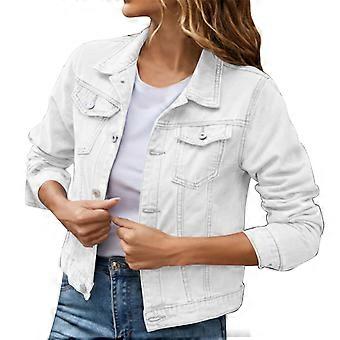 Salg! Hontri dame enkel ensfarget denimjakke i bomull med knapper og lommer, denimjakke, frakk, damedenimjakker, hvit L