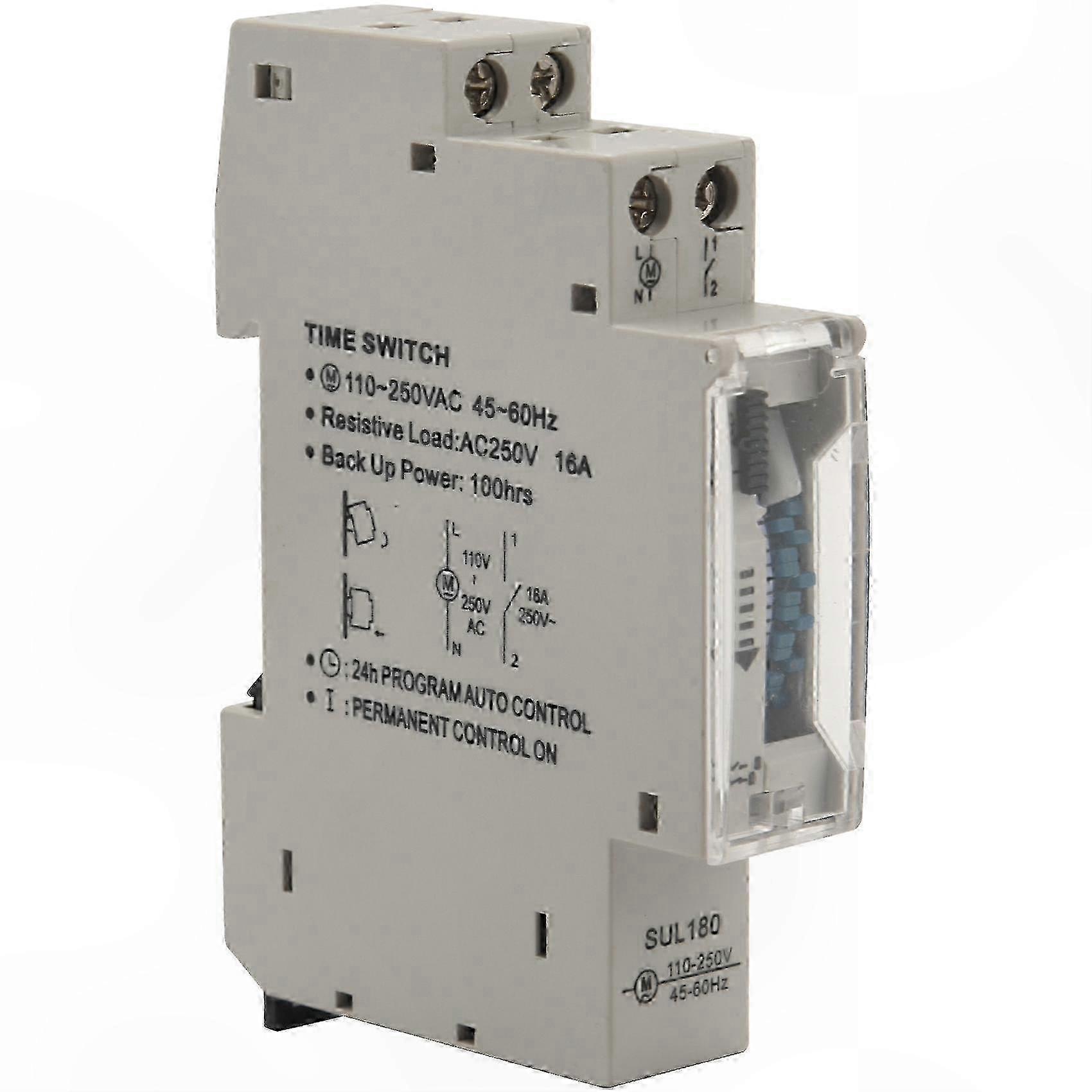 15-Minute Mechanical Timer, 24-Hour Programmable Relay Switch for Din Rail Mounting