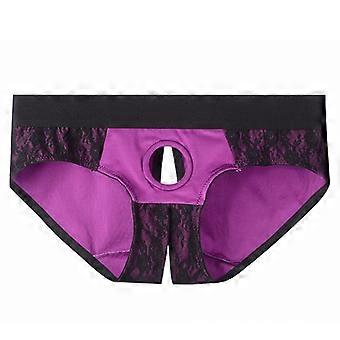 Damen Strap-On Harness Pants Trägerlose Dessous Unterteile Offener Schritt Spitzenhöschen Strap-On Slips Harness Pants
