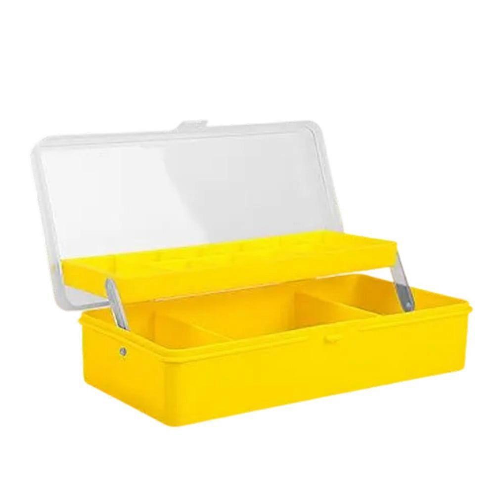 Two Layer Fishing Box with Multi Compartment Design for Efficient Storage yellow