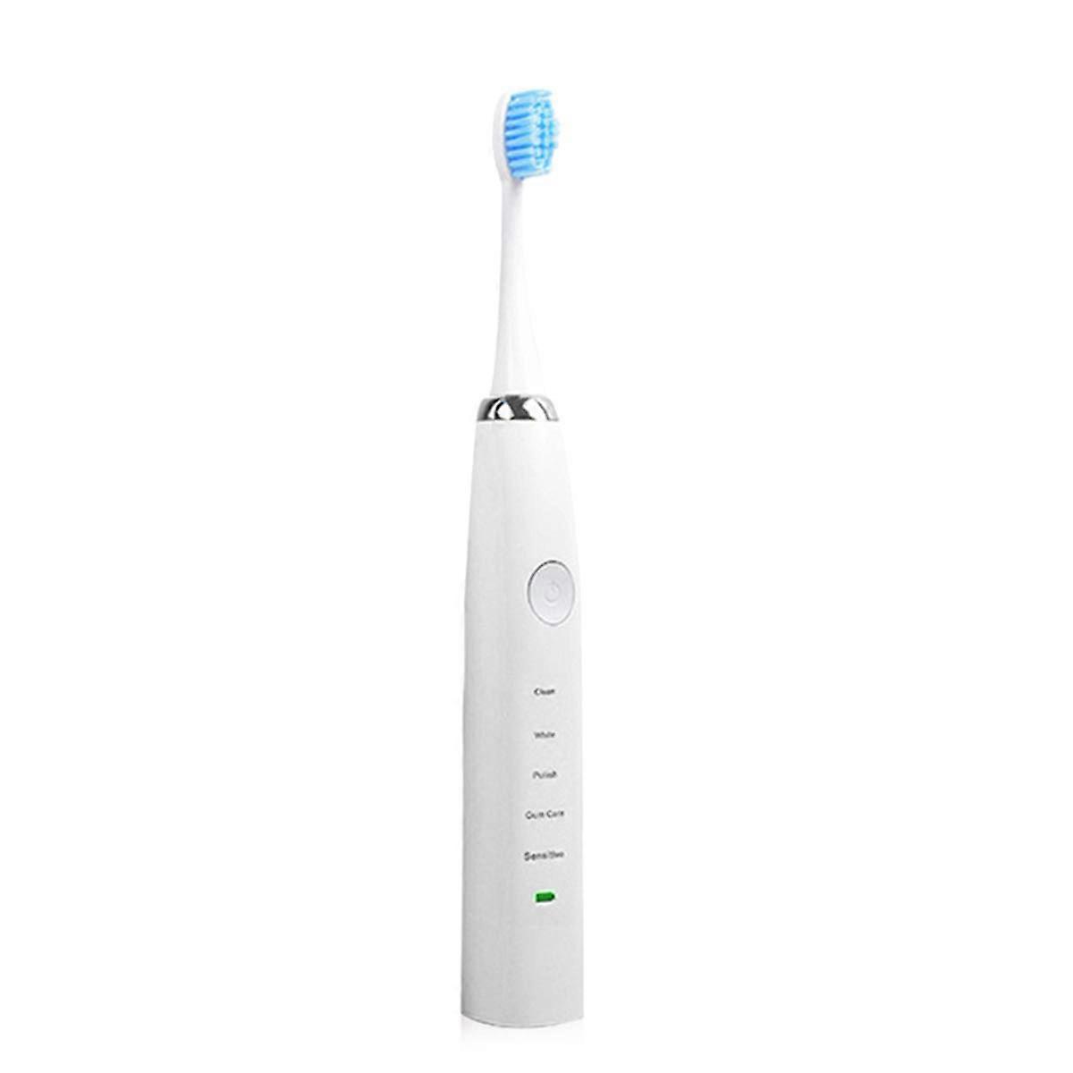 Rechargeable Electric Toothbrush with Smart Timer, Waterproof, 2 Replacement Heads, White