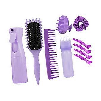 Complete Hair Styling Tools Pack With Wide Tooth Comb Curling Brush And Scalp Scrubber 10pcs Set  Purple