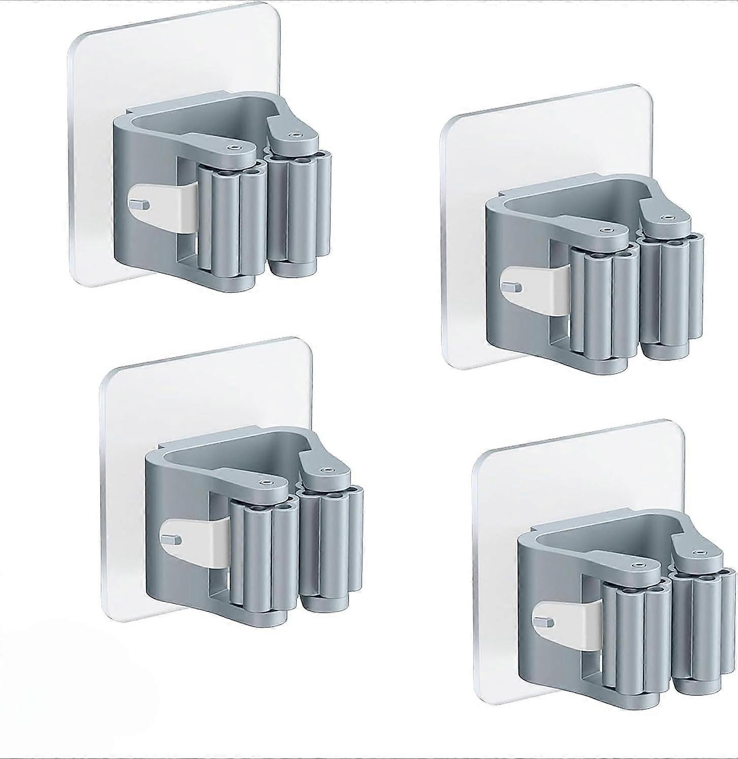 Wall Mounted Mop and Broom Holder Self Adhesive Storage Rack 4 Pack
